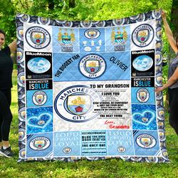 Manchester City  To My Grandson  Love Grandmom Quilt Blanket and Home Decor