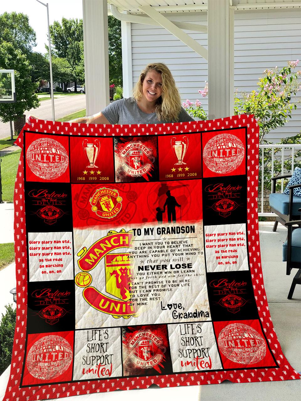 Manchester United - To My Grandson - Love Grandmom Quilt and Home Decor