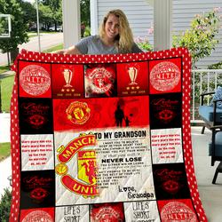 Manchester United - To My Grandson - Love Grandpa Quilt and Home Decor