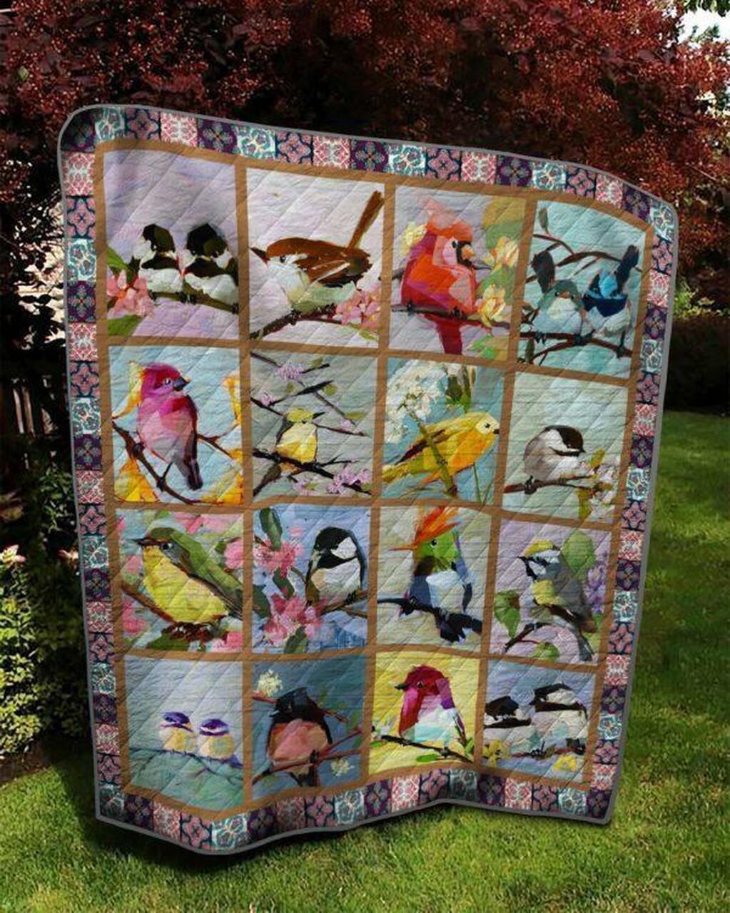 Many Birds On Tree Quilt Blanket Quilt and Home Decor
