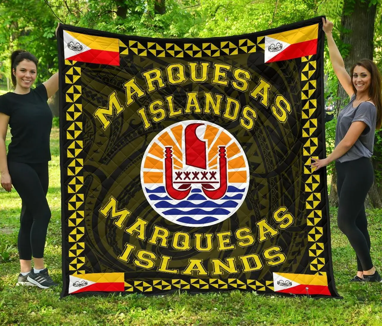Marquesas Islands Polynesian Quilt Yellow Love Style J11 Quilt Quilt and Home Decor