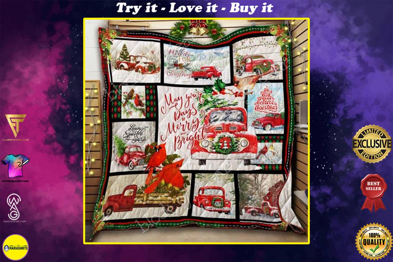 May Your Day Be Merry And Bright Christmas Red Truck Quilt Maria and Home Decor
