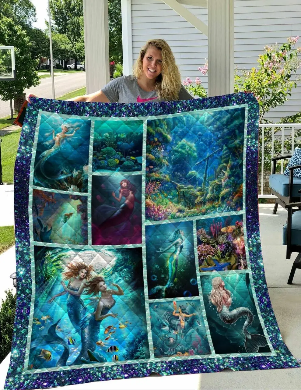 Mermaid Kiss The Baby Sea Awesome Ah Quilt Derqjs and Home Decor