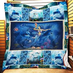 Mermaid With Dolphins Quilt and Home Decor
