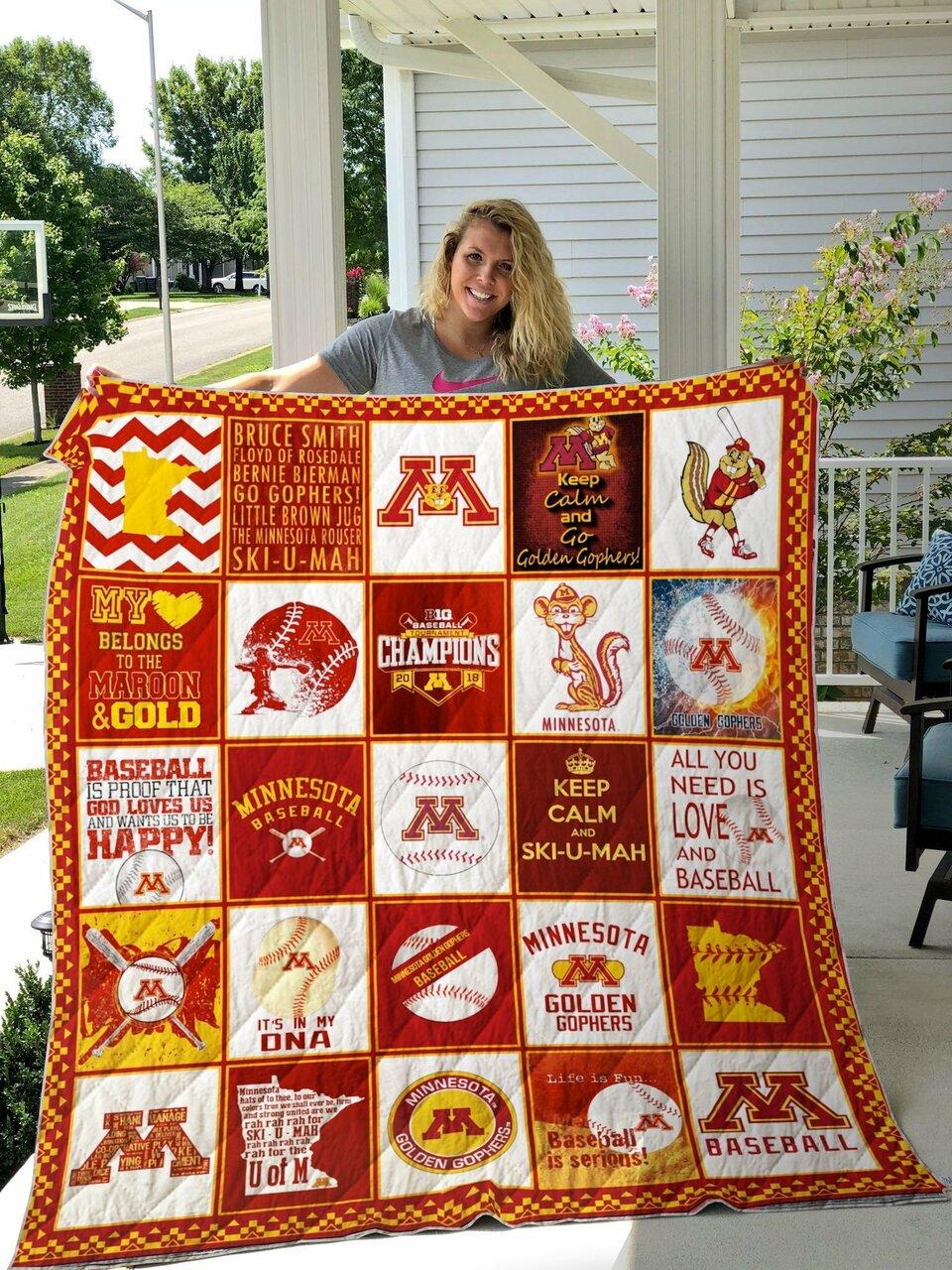 Minnesota Golden Gophers Quilt Blanket Fan Made and Home Decor