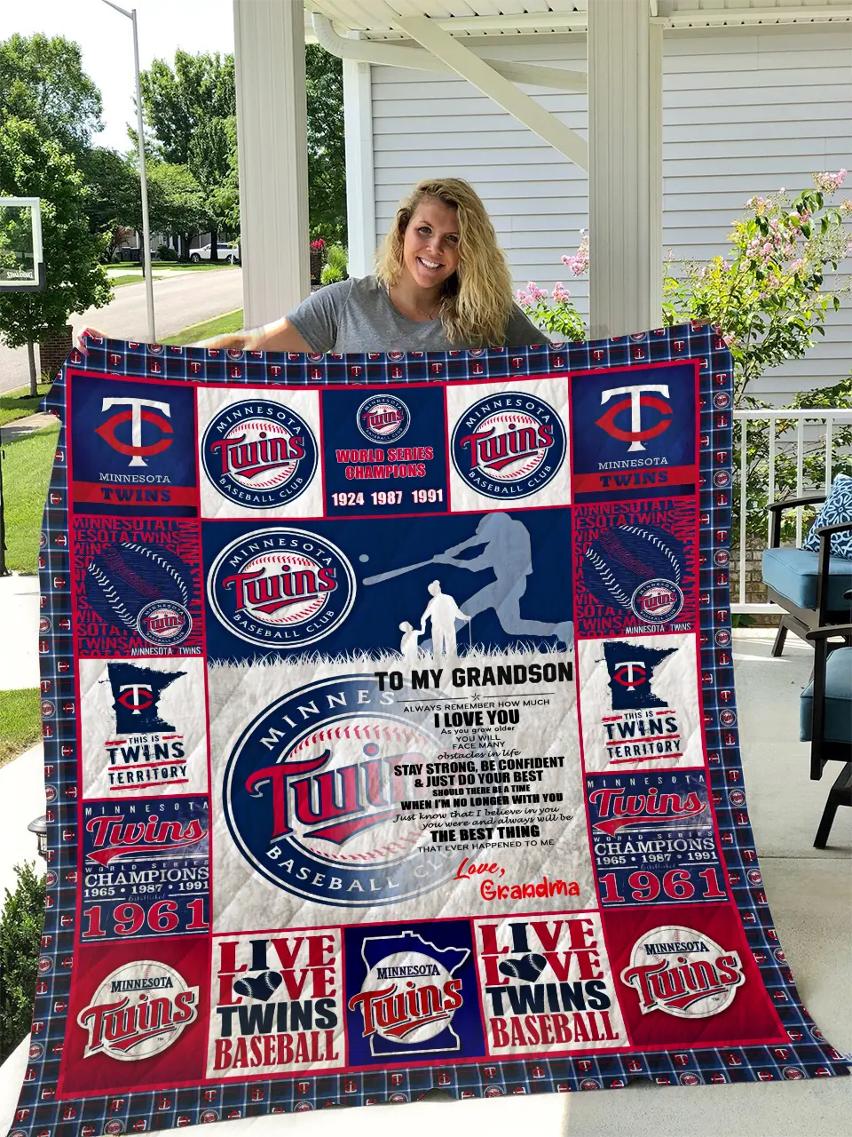 Minnesota Twins To My Grandson Love Grandmom Quilt and Home Decor