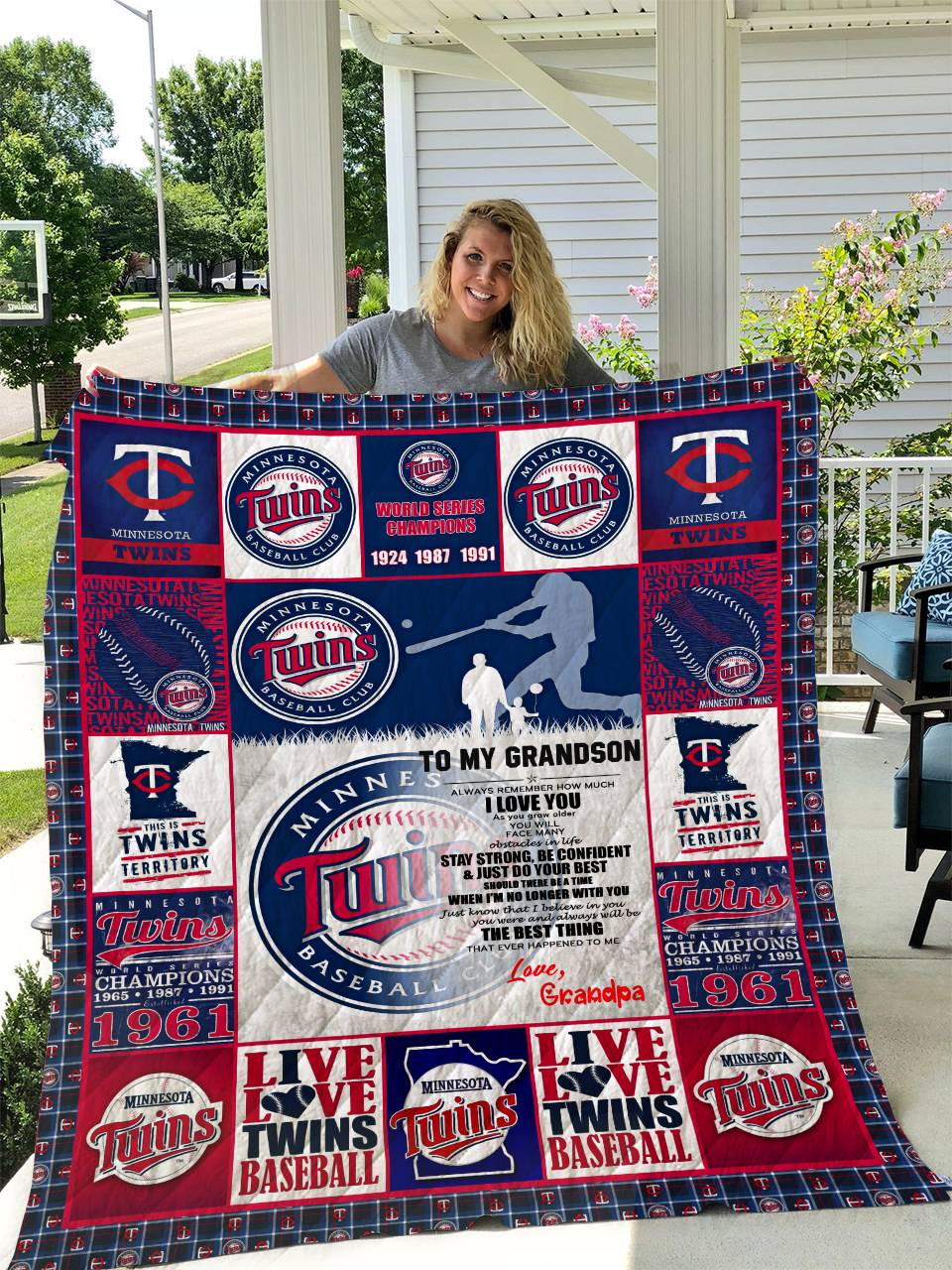 Minnesota Twins To My Grandson Love Grandpa Quilt and Home Decor