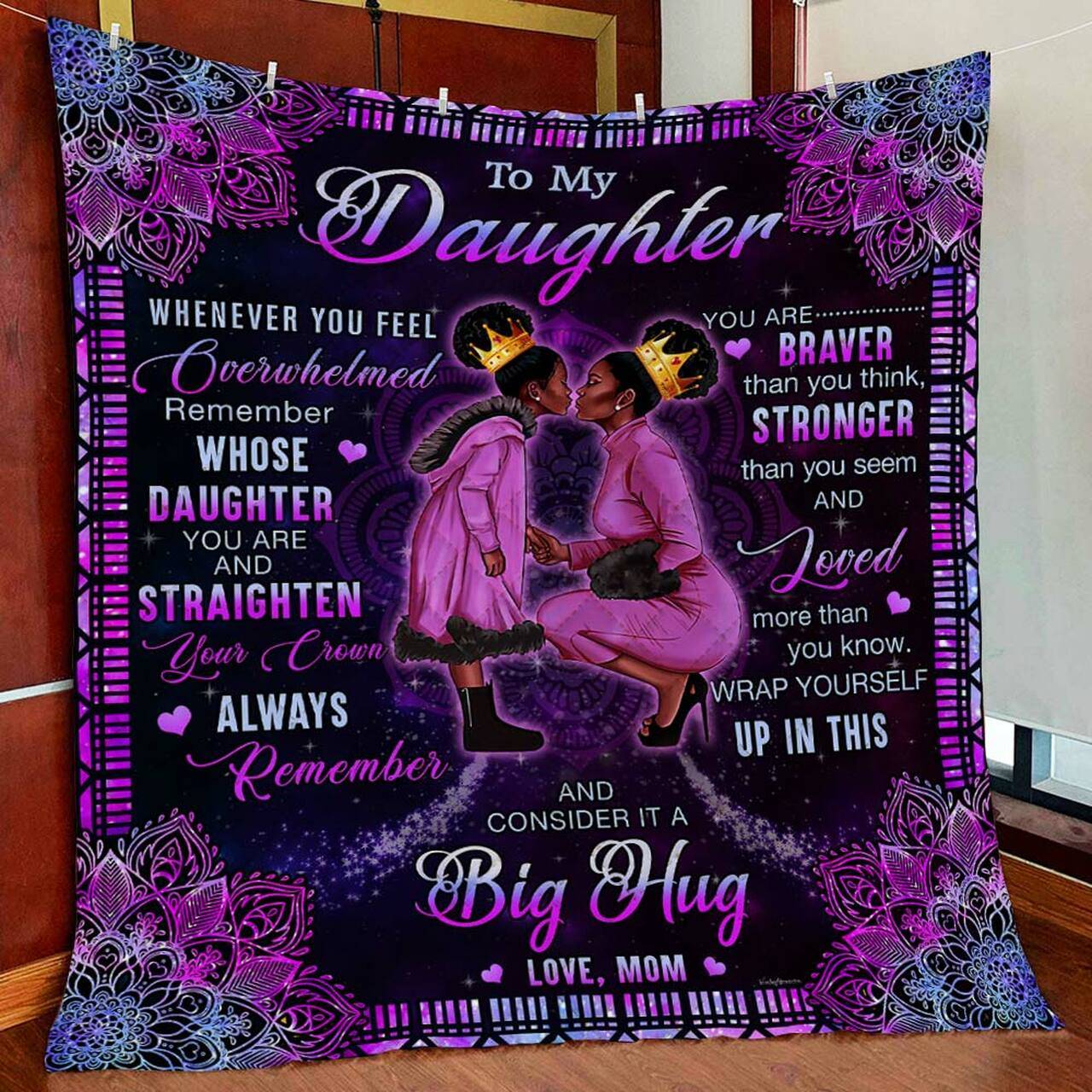 Mom To Daughter Black Girl Mandala Quilt Blanket and Home Decor