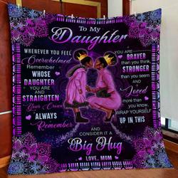 Mom To Daughter Black Girl Mandala Quilt Blanket and Home Decor
