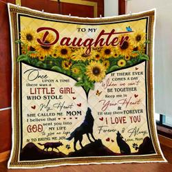 Mom To Daughter, God Sent You Into My Life, Sunflower And Wolf Quilt Blanket and Home Decor