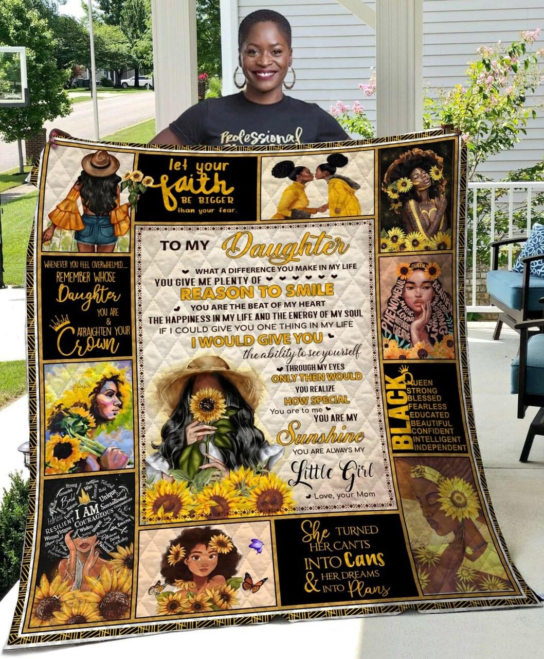 Mom To My Daughter Sunflower Black Woman Quilt and Home Decor