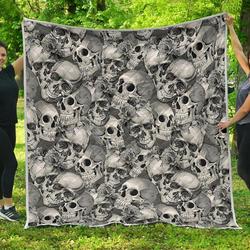 Monochrome Skull Flowers Cl17100379Mdq Quilt Blanket and Home Decor