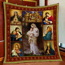 Mother Mary Our Lady Of The Rosary Quilt Blanket and Home Decor
