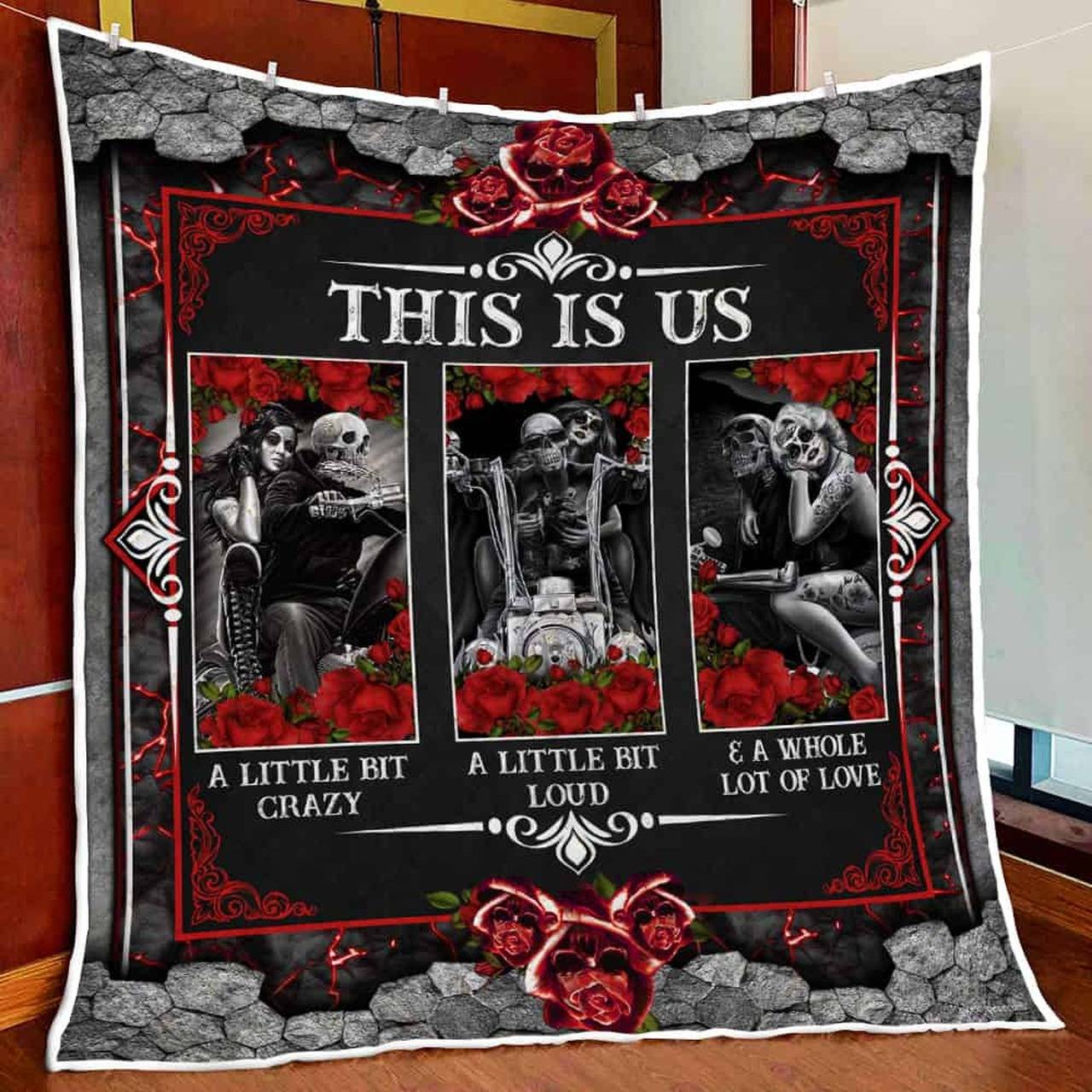 Motorcycle Skull Couple This Is Us Quilt Blanket and Home Decor