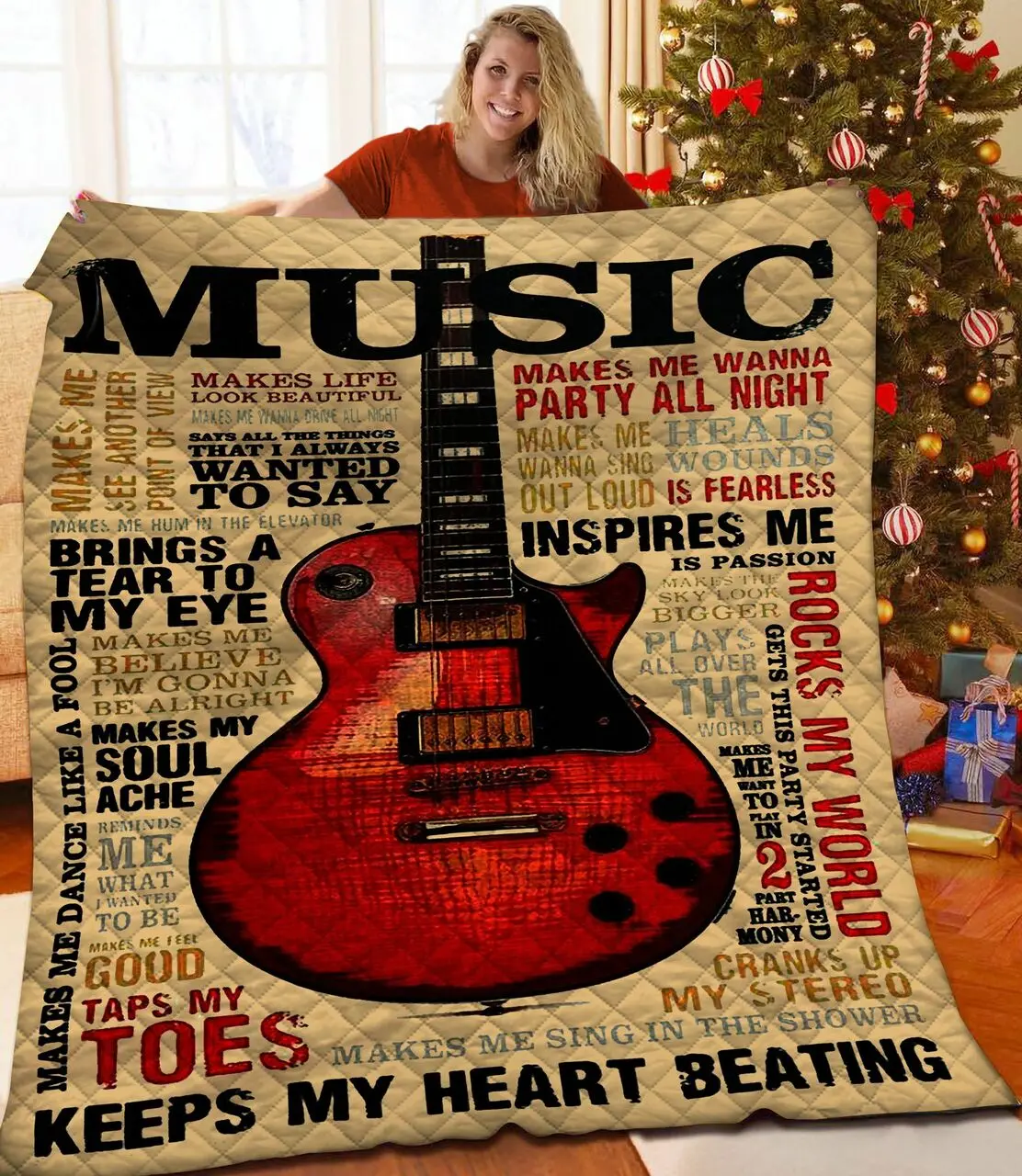 Music Makes My Liguitar Jfj Quilt Ksi and Home Decor