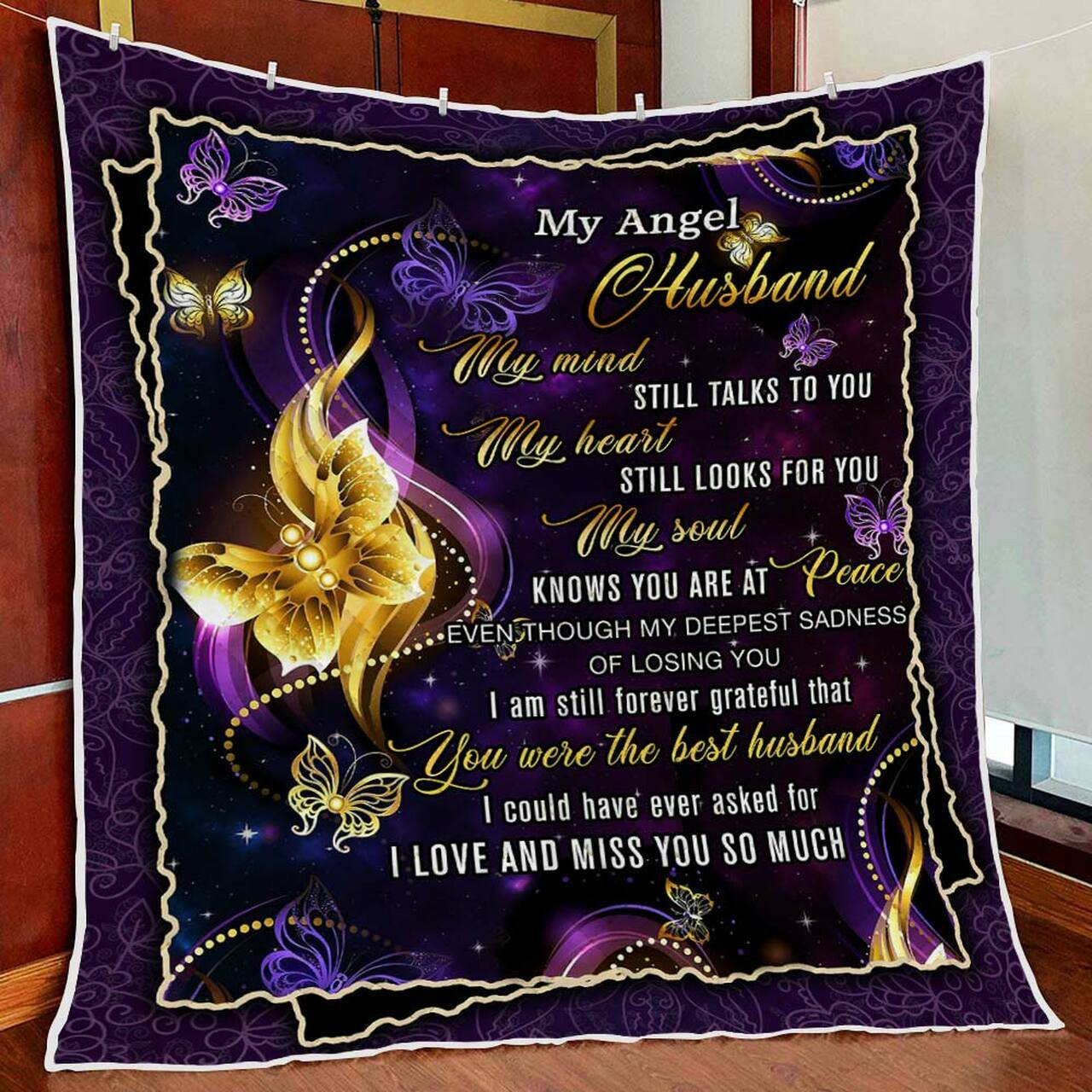My Angel Husband My Mind Still Talks To You Quilt Blanket and Home Decor