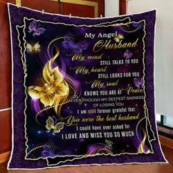 My Angel Husband My Mind Still Talks To You Quilt Blanket and Home Decor