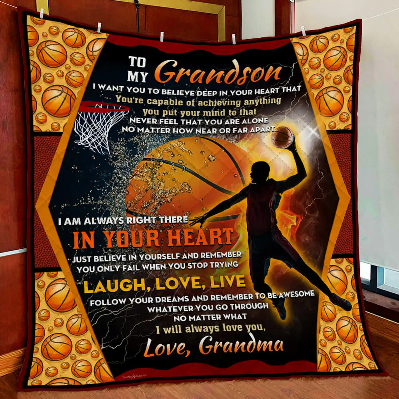 My Basketball Grandson, Love Grandma Quilt Blanket and Home Decor