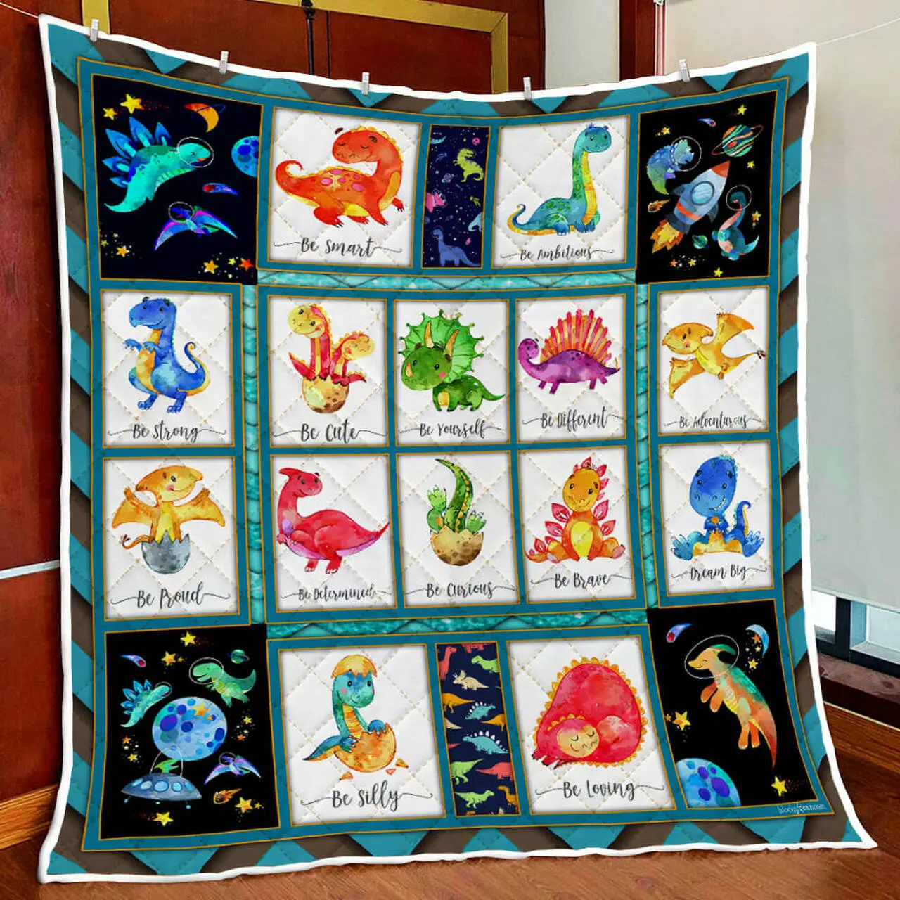 My Cuteness Dinosaur Quilt Blanket and Home Decor