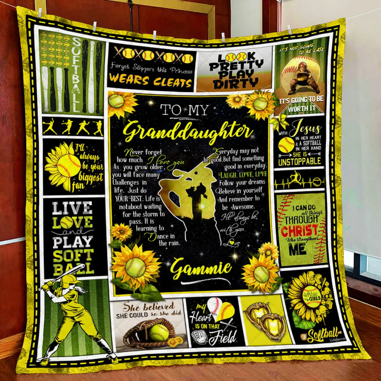 My Granddaughter, Follow Your Dreams Believe In Yourself, Love Grammie, Softball Quilt Blanket and Home Decor