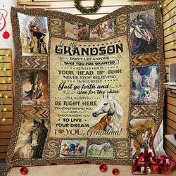 My Grandson Grandma Loves You Horse Cl18100491Mdq Quilt Blanket and Home Decor