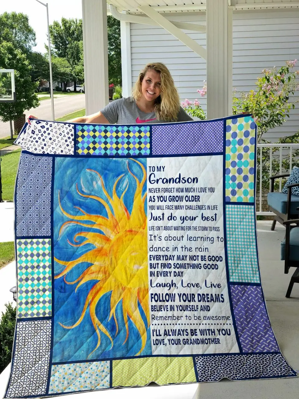 My Grandson I Love You Quilt Blanket and Home Decor