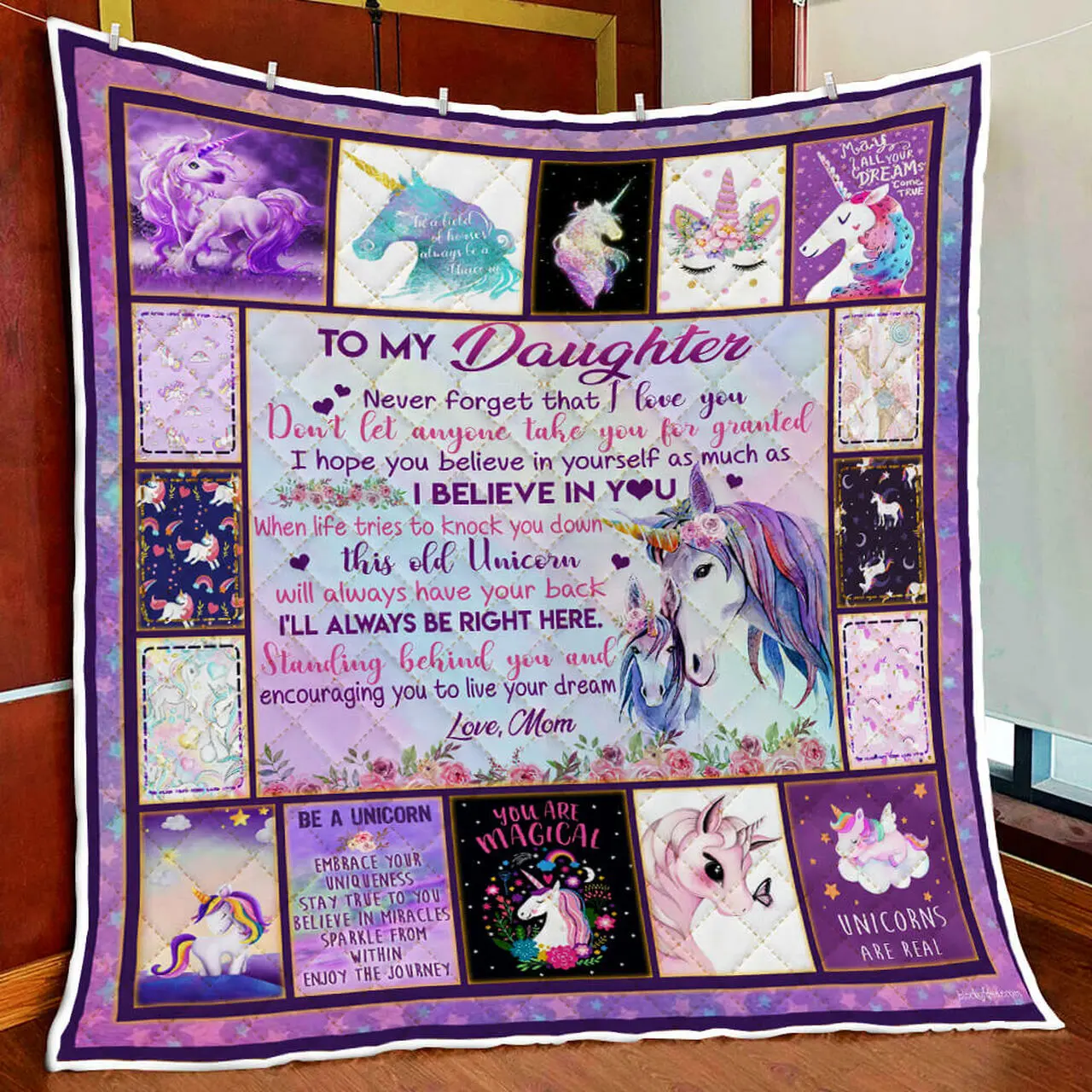 My Magical Unicorn Daughter, Love Mom Quilt Blanket and Home Decor