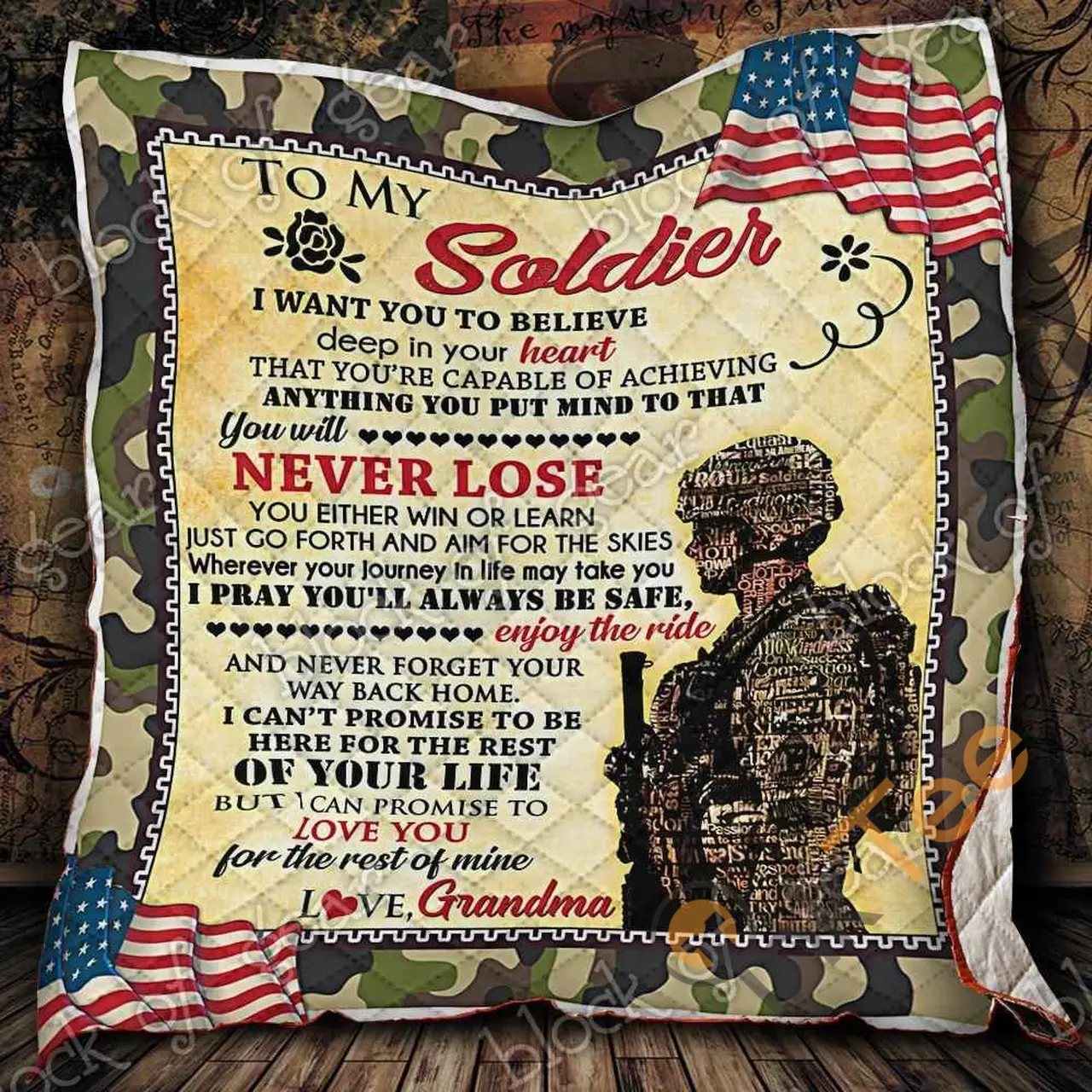 My Soldier Love Grandma Blanket KC1307 Quilt and Home Decor