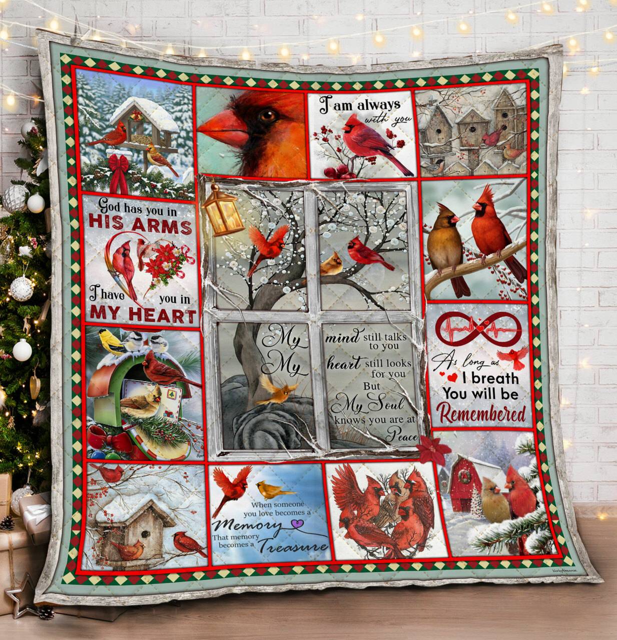 My Soul Knows You Are At Peace Cardinal Memory Sign Quilt Blanket and Home Decor