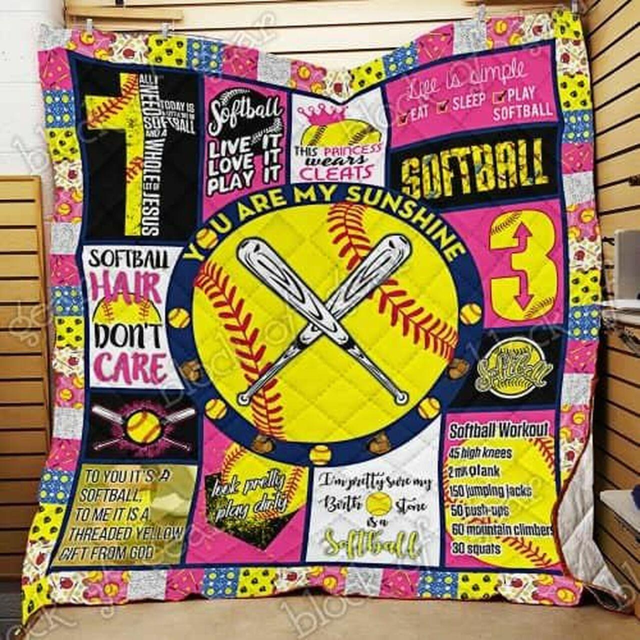 My Sunshine Softball Cl18100512Mdq Quilt Blanket and Home Decor