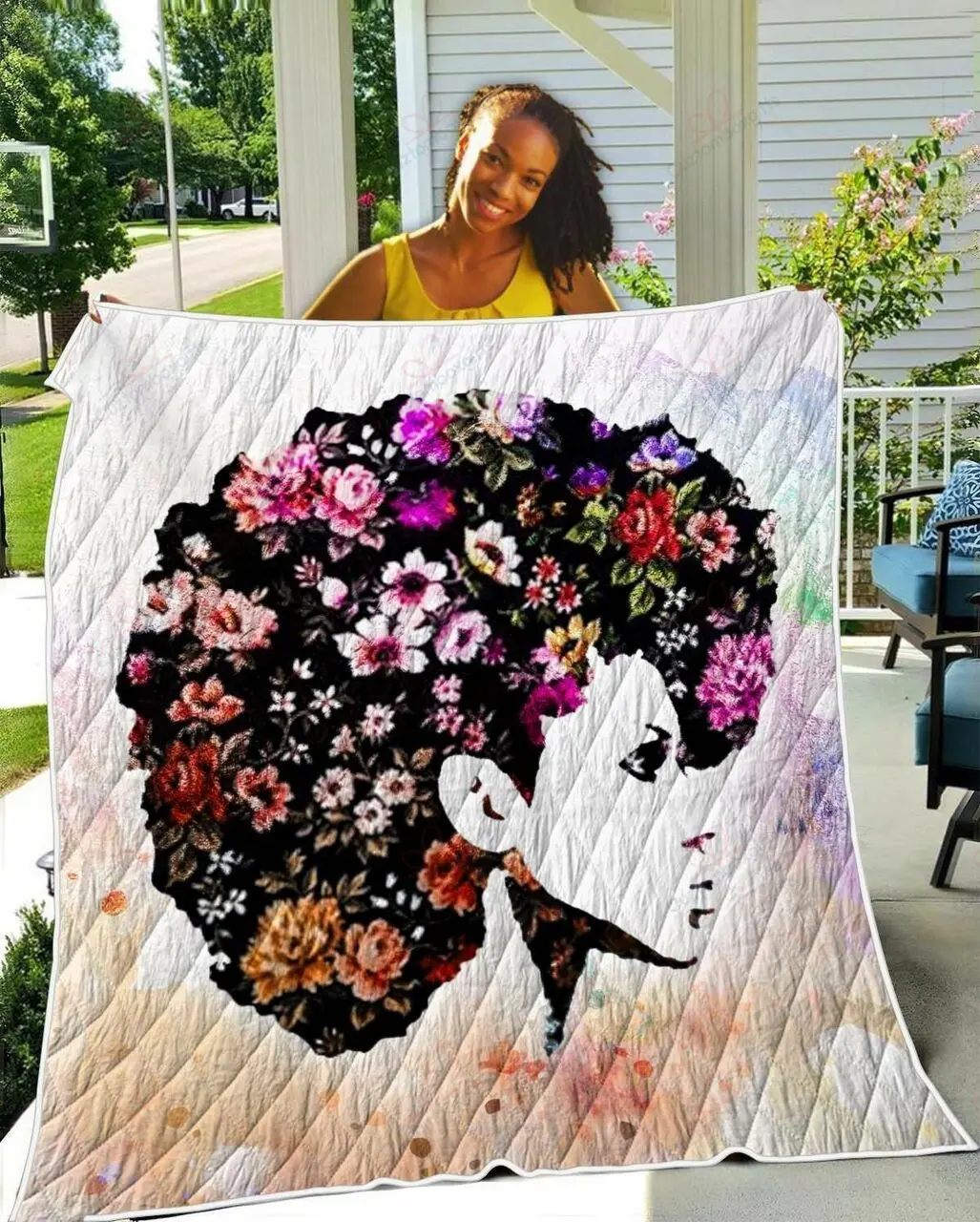 Naptural Hair Flower Art Style TH2309337CL Quilt Blanket and Home Decor