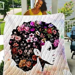 Naptural Hair Flower Art Style TH2309337CL Quilt Blanket and Home Decor