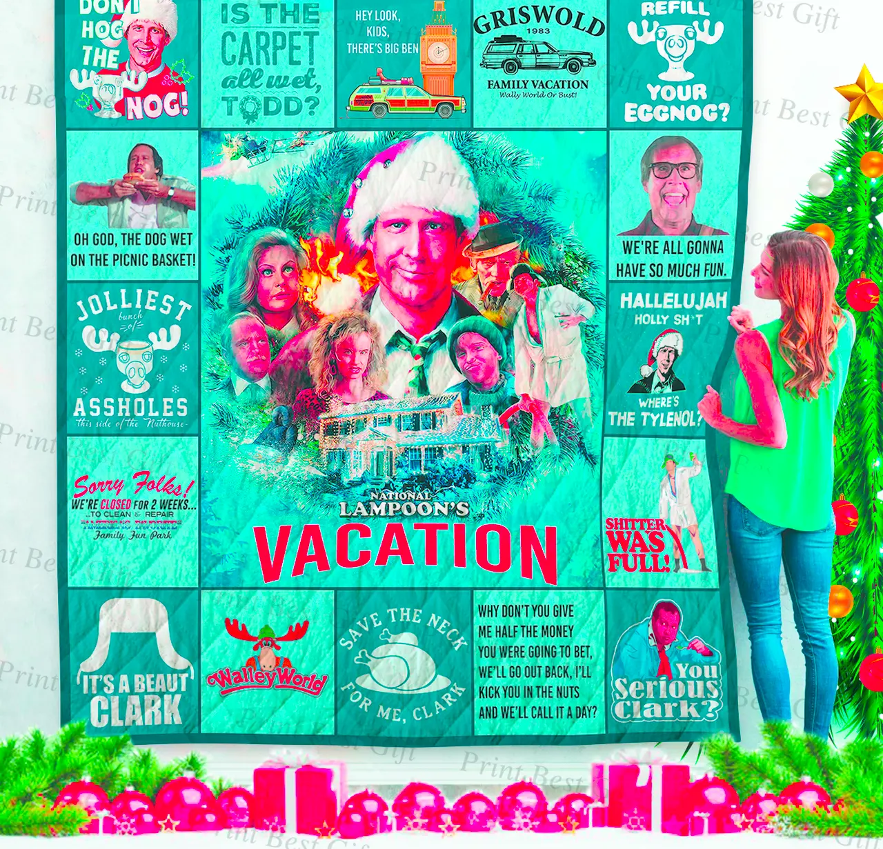 National Lampoon’S Christmas Vacation Poster Quilt Blanket and Home Decor