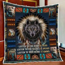 Native Amerian Wolf Spirit V1 Quilt Blanket and Home Decor
