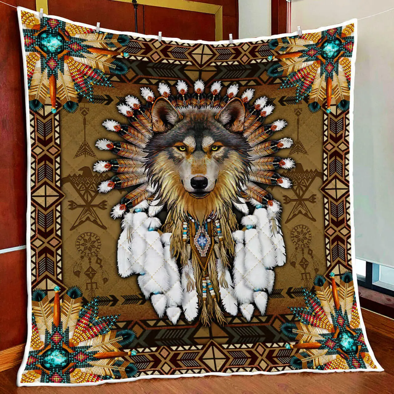 Native American Wolf Spirit Quilt Blanket and Home Decor