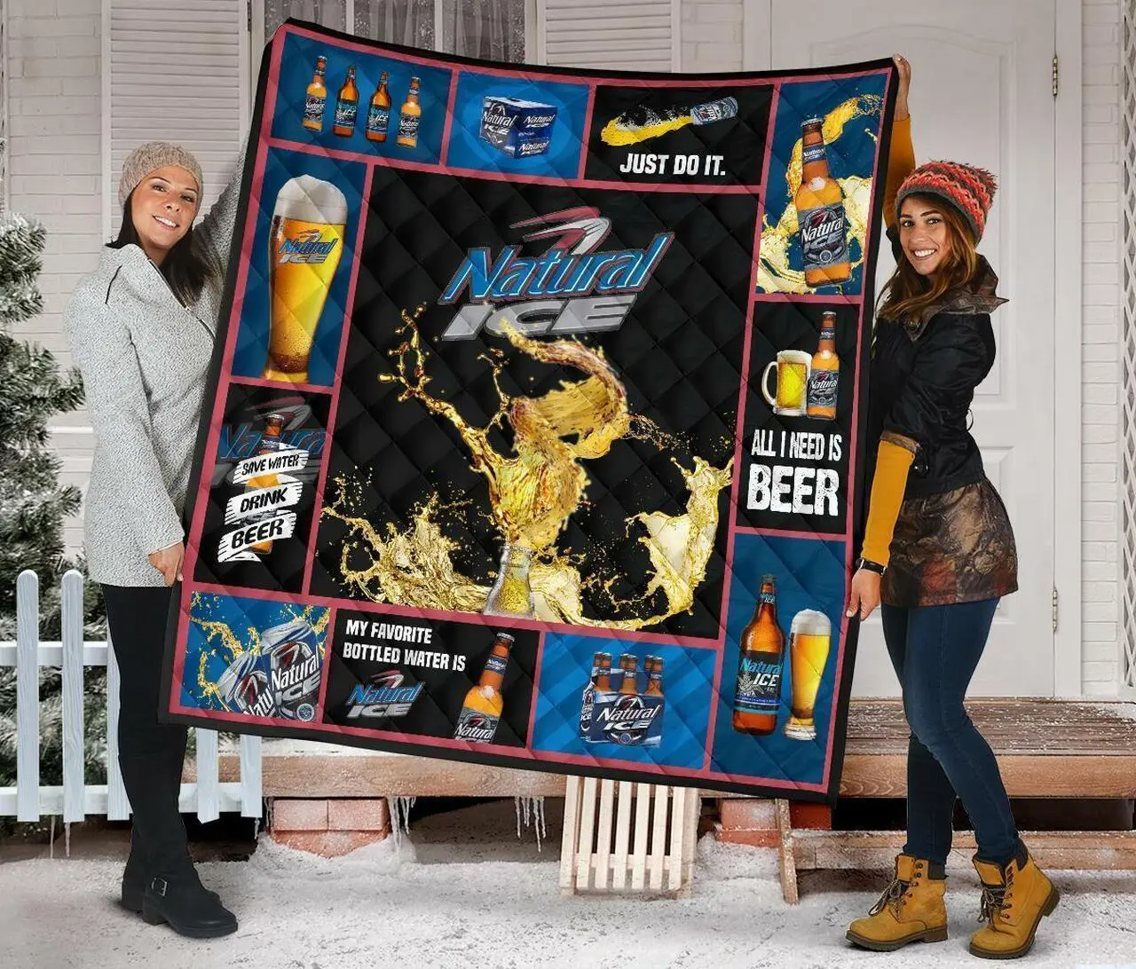 Natural Ice All I Need Is Beer Funny Gift Idea Quilt and Home Decor
