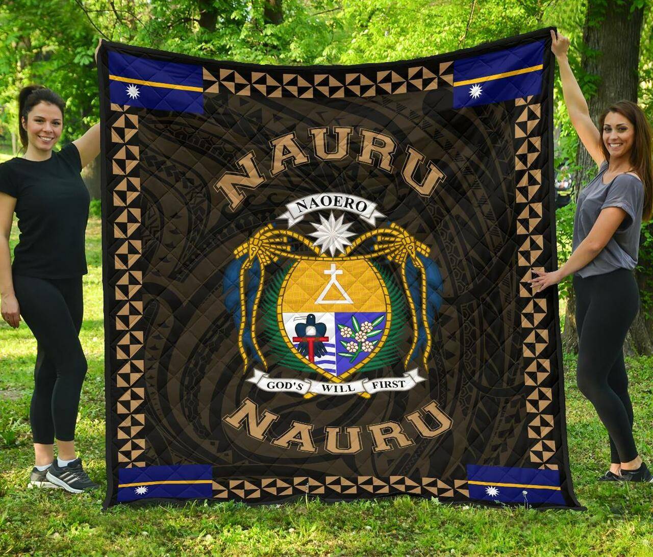 Nauru Polynesian Quilt Gold Love Style J11 Quilt Quilt and Home Decor