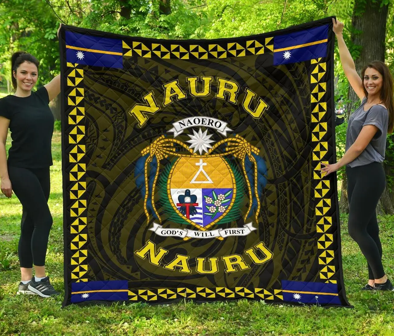 Nauru Polynesian Quilt Yellow Love Style J11 Quilt Quilt and Home Decor