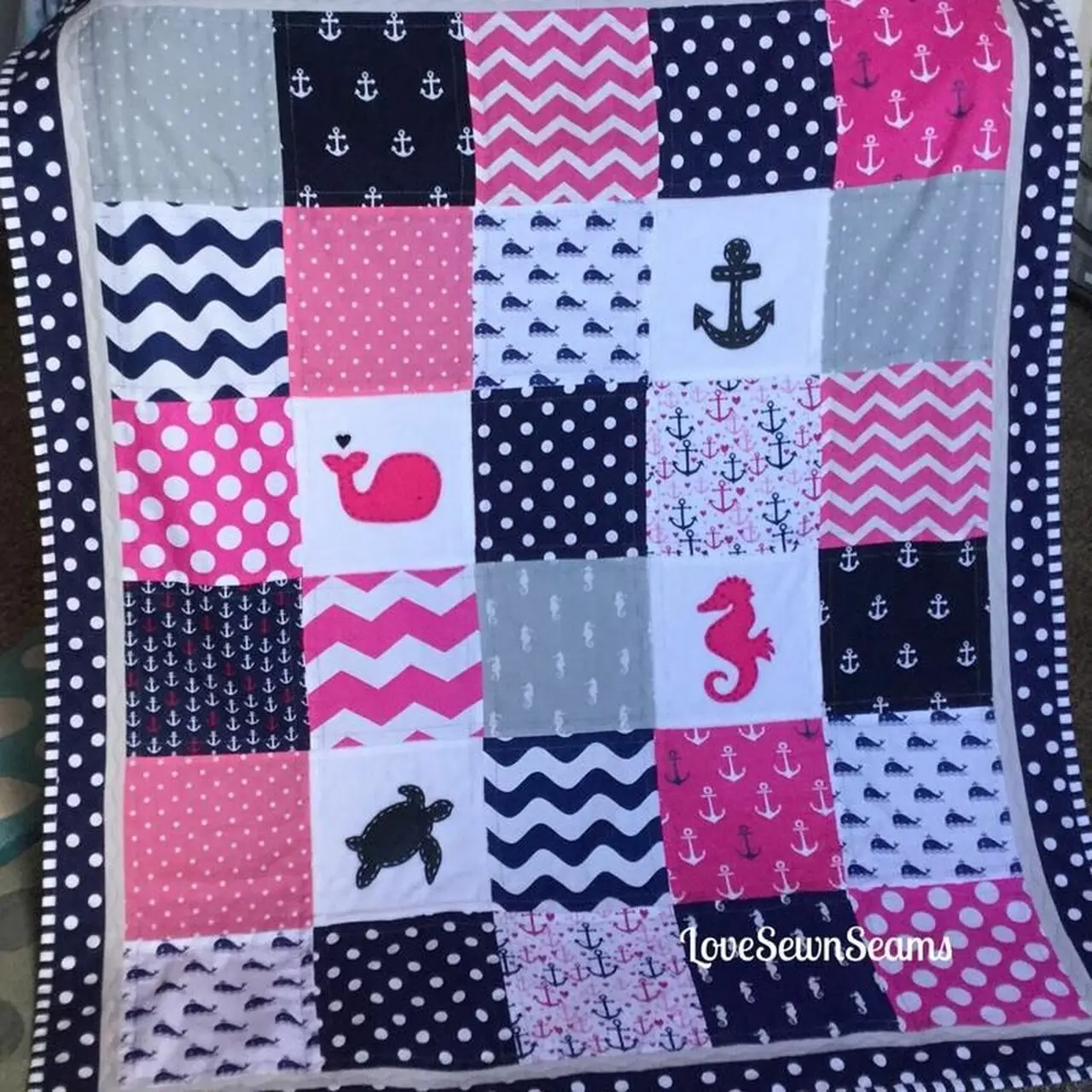 Nautical Baby Hot Pink Sea Turtle Clh1610026Q Quilt Blanket and Home Decor