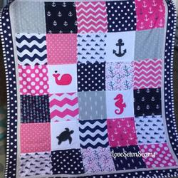 Nautical Baby Hot Pink Sea Turtle Clh1610026Q Quilt Blanket and Home Decor