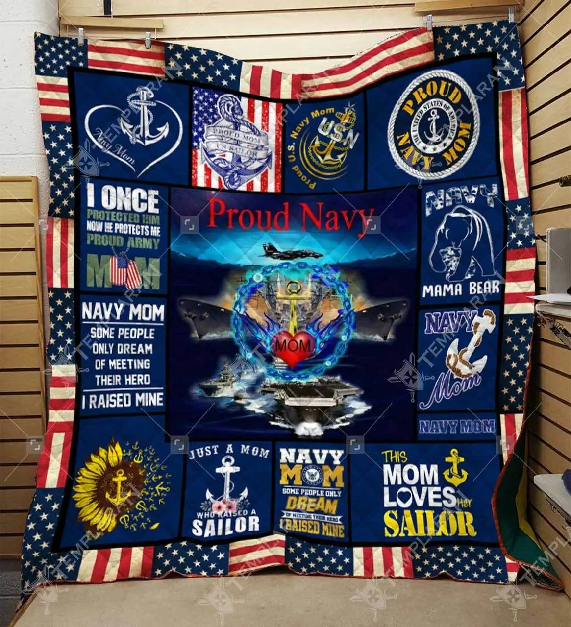 Navy Mom Blanket Htt-Qvk00037 Quilt and Home Decor