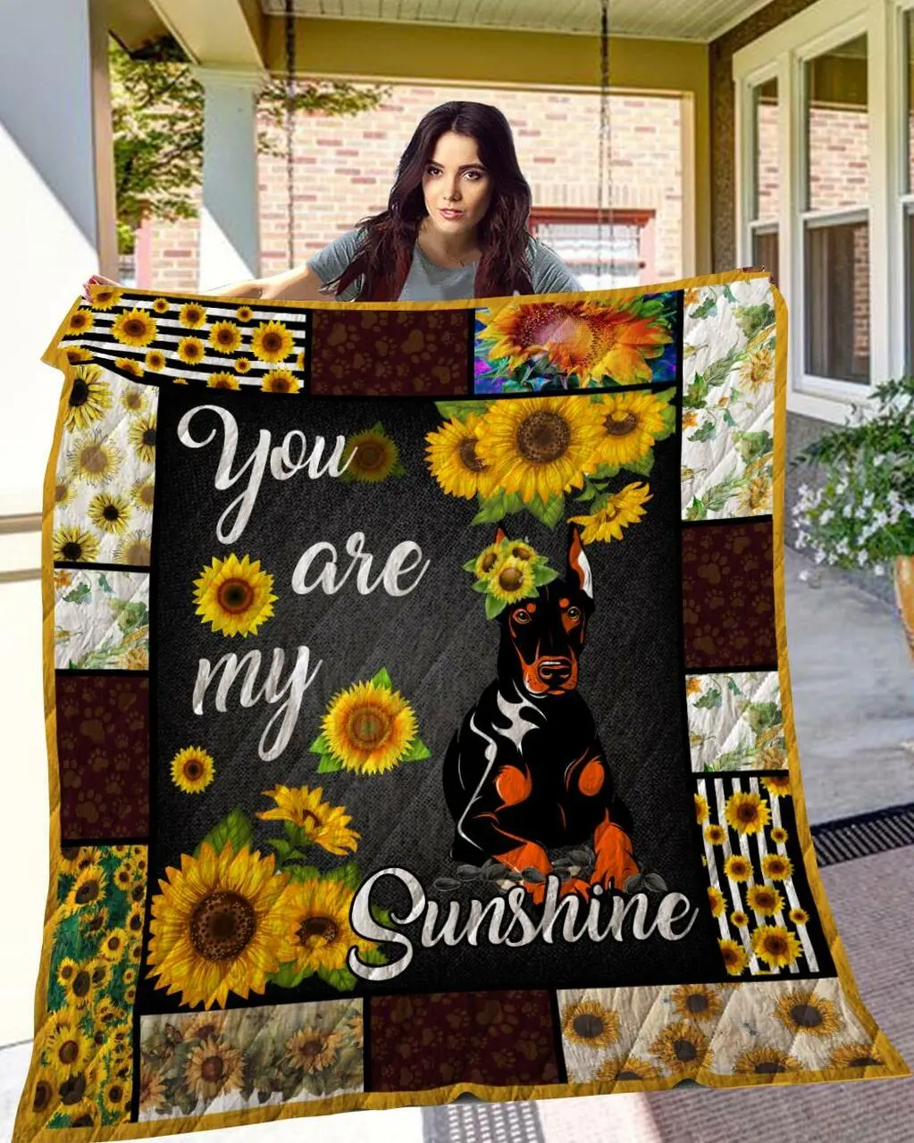 Nd 02 Sunflower Doberman Quilt Quilt and Home Decor