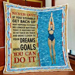 Never Quit You Can Do It Swimming Quilt Blanket and Home Decor