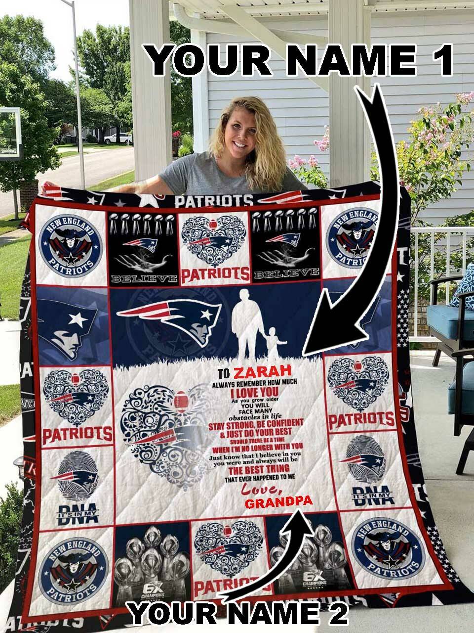 New England Patriots Personalized Name Quilt Blanket and Home Decor