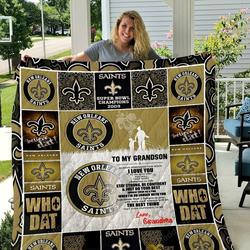 New Orleans Saints  To My Grandson  Love Grandmom Quilt Blanket and Home Decor