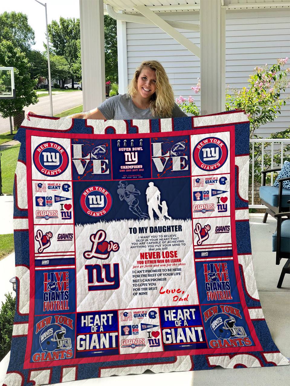 New York Giants - To My Daughter - Love Dad Quilt and Home Decor
