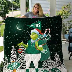 New York Jets Grinch Santa Quilt Blanket and Home Decor