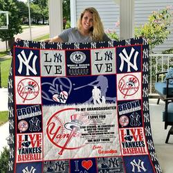 New York Yankees To My Granddaughter Love Grandpa Quilt Blanket and Home Decor