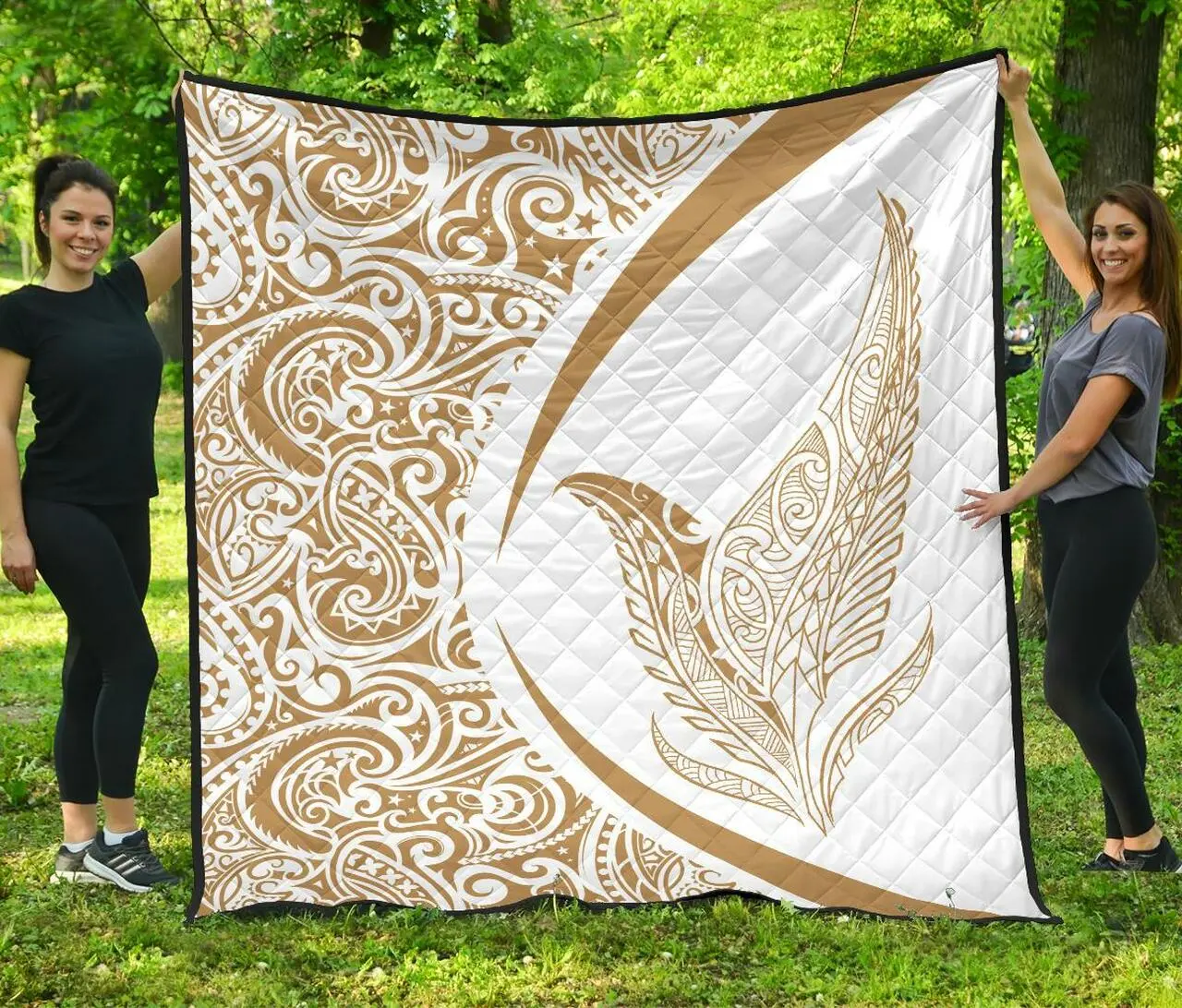 New Zealand Silver Fern Maori Premium Quilt Circle Style 14 J2 Quilt and Home Decor