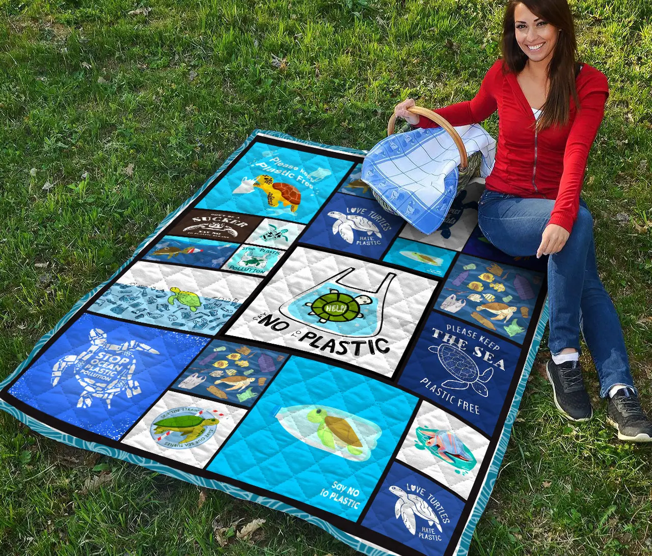 No Plastic Save Turtles Quilt Maria and Home Decor